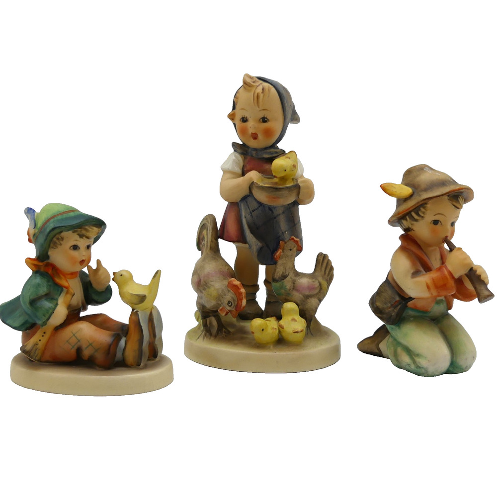 Lot of 3 Goebel Hummel Figurines Children Birds Chickens W. Germany Vintage
